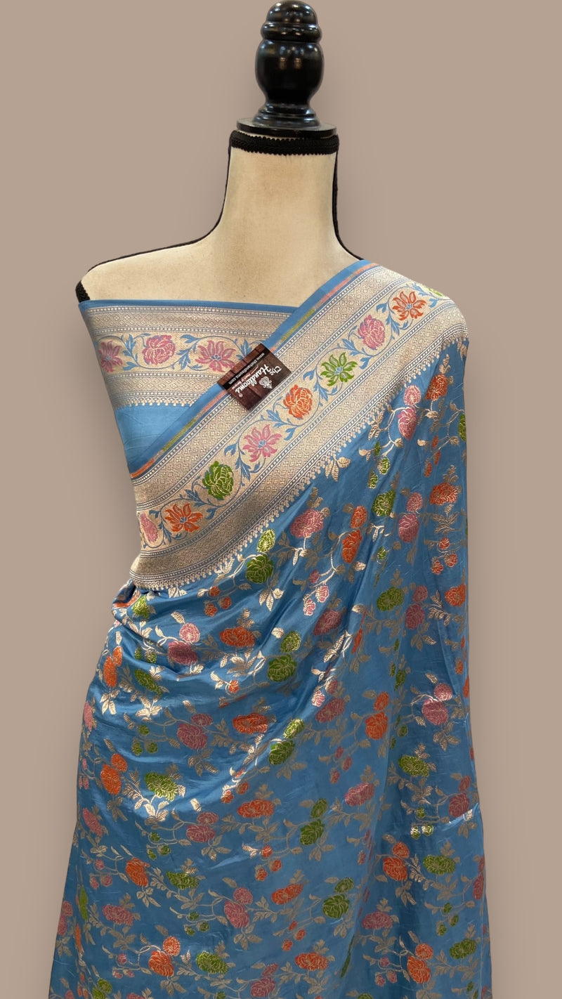 Pure Katan Silk Banarasi Handloom Saree - All over Jaal work with Meenakari - The Handlooms