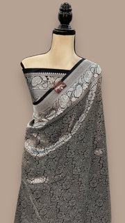 Black Pure Katan Silk Banarasi Handloom Saree - Tanchui Brocade - The Handlooms