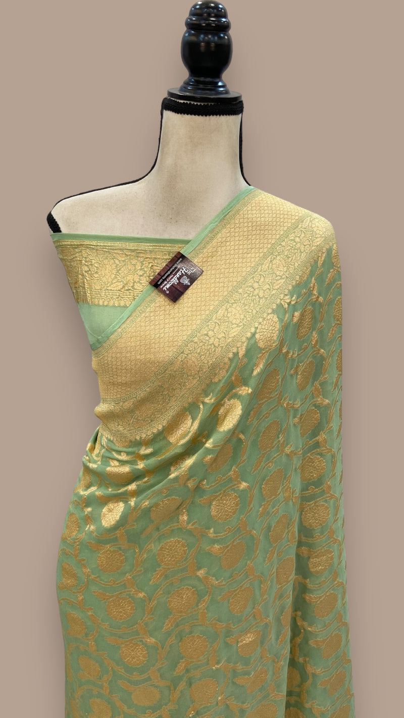 Khaddi Georgette Banarasi Saree - Gold zari - The Handlooms