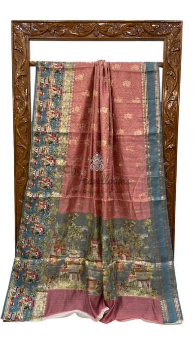 Pure Mango Silk Banarasi Handloom Reshmi Zari Saree With Digital Print