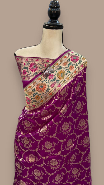 Pure Katan Silk Banarasi Handloom Saree - All over Jaal work - With Meenakari