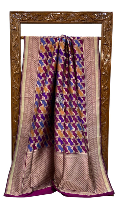 Pure Katan Silk Banarasi Handloom Saree - All over Jaal work - With Meenakari