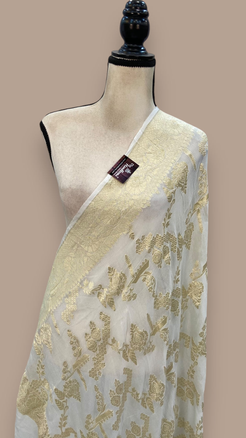 Pure Khaddi Georgette Dupatta - water zari - The Handlooms