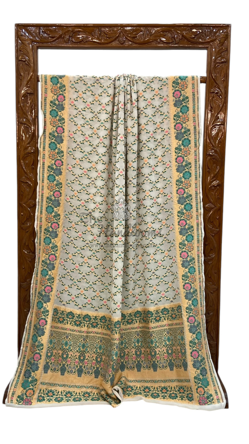 Pure Georgette Banarasi Handloom Saree - with meenakari work Gold Zari - The Handlooms
