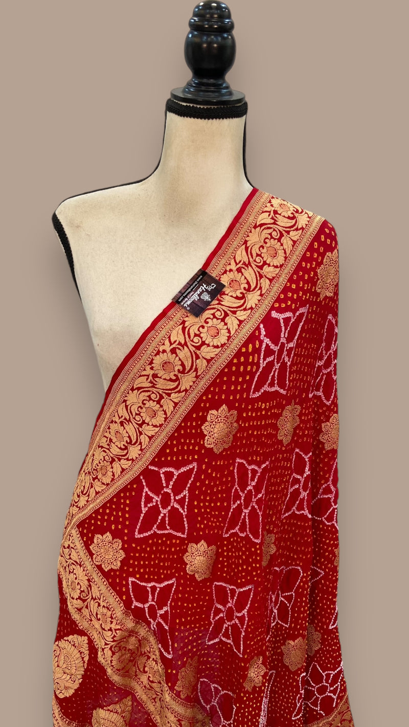 Pure Georgette Banarasi Bandhej Handloom Dupatta - The Handlooms