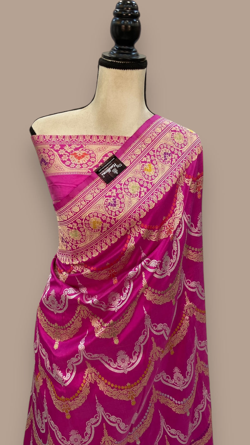 Pure Katan Silk Banarasi Handloom Saree - All over Sona Roopa kadiyal Jaal work - The Handlooms