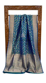 German Blue Pure Katan Silk Banarasi Handloom Saree - All over Jaal work with Meenakari - The Handlooms