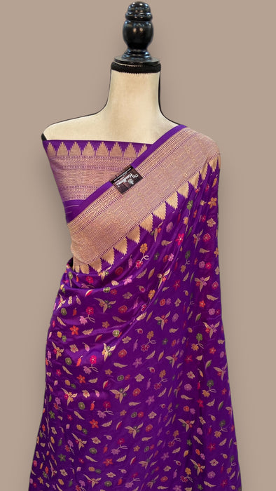 Pure Katan Silk Banarasi Handloom Saree - All over Jaal work with Meenakari