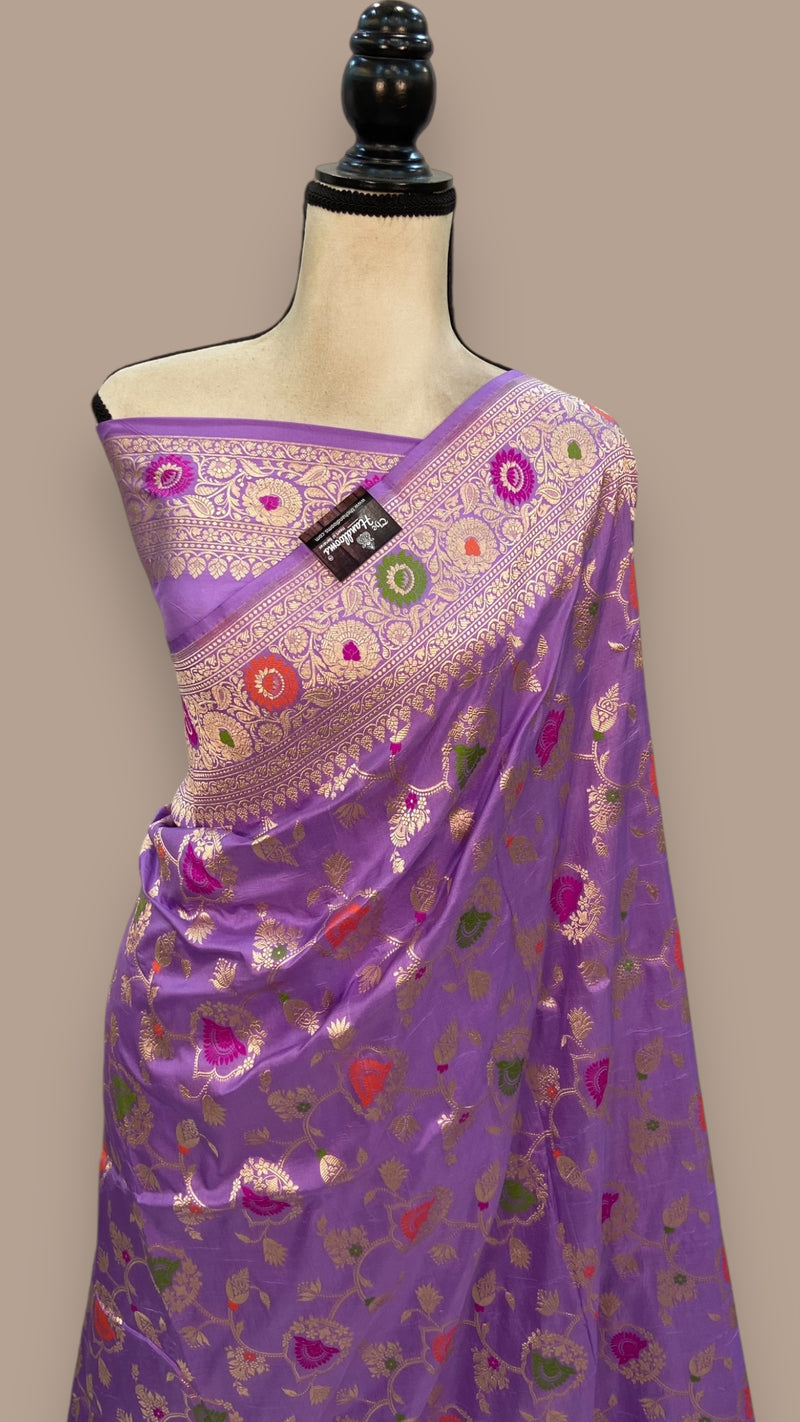 Pure Katan Silk Banarasi Handloom Saree - All over Jaal work - With Meenakari - The Handlooms