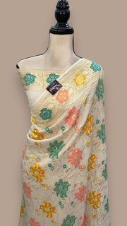Tussar Georgette Handloom Banarasi Saree With Meenakari - The Handlooms