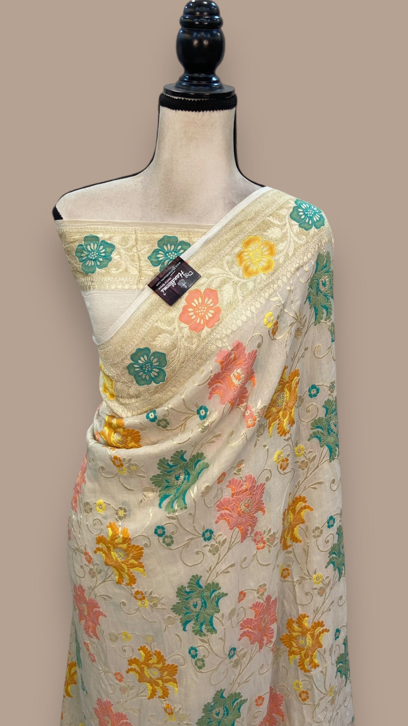 Tussar Georgette Handloom Banarasi Saree With Meenakari - The Handlooms