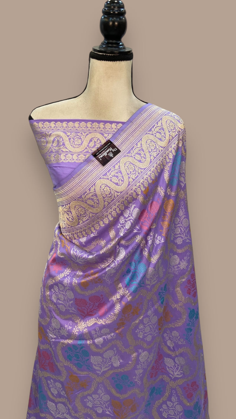 Ektara Pure Katan Silk Banarasi Handloom Saree - All over kadiyal Jaal work - The Handlooms