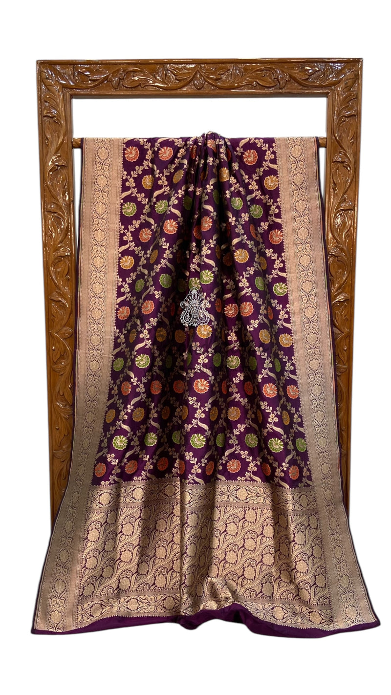 Pure Katan Silk Banarasi Handloom Saree - All over Jaal work - With Meenakari - The Handlooms
