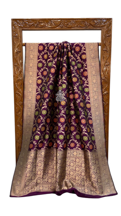 Pure Katan Silk Banarasi Handloom Saree - All over Jaal work - With Meenakari