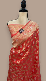 Pure Katan Silk Banarasi Handloom Saree - All over Sona Roopa Jaal work - The Handlooms
