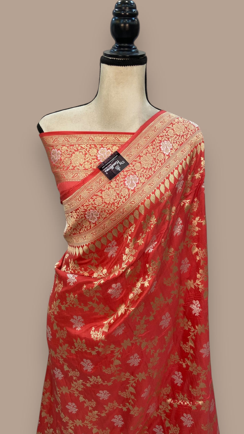 Pure Katan Silk Banarasi Handloom Saree - All over Sona Roopa Jaal work - The Handlooms