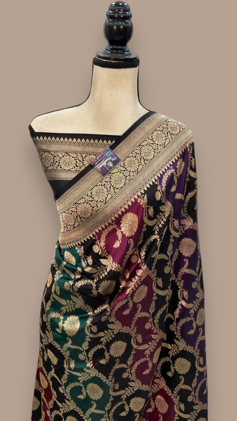 Pure Katan Silk Banarasi Handloom Saree - All over Jaal work with Meenakari - The Handlooms
