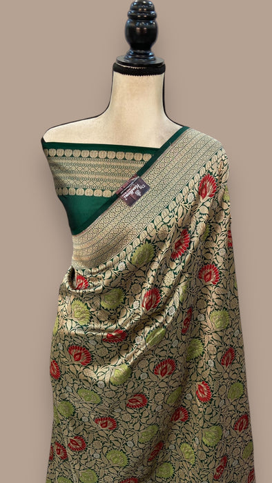 Pure Katan Silk Banarasi Handloom Saree - Tanchui Brocade With Meenakari