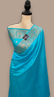 Sky Blue Pure Chiniya Silk Khaddi Handloom Banarasi Saree - The Handlooms