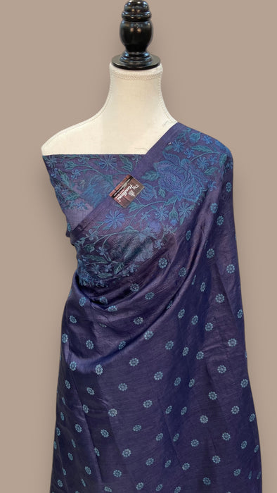 Tussar Silk Handloom Banarasi Saree With Chikankari