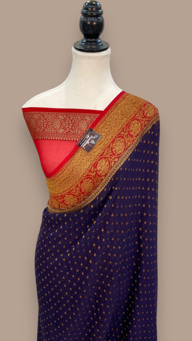 Khaddi Georgette Handloom Banarasi Saree -  Antique zari