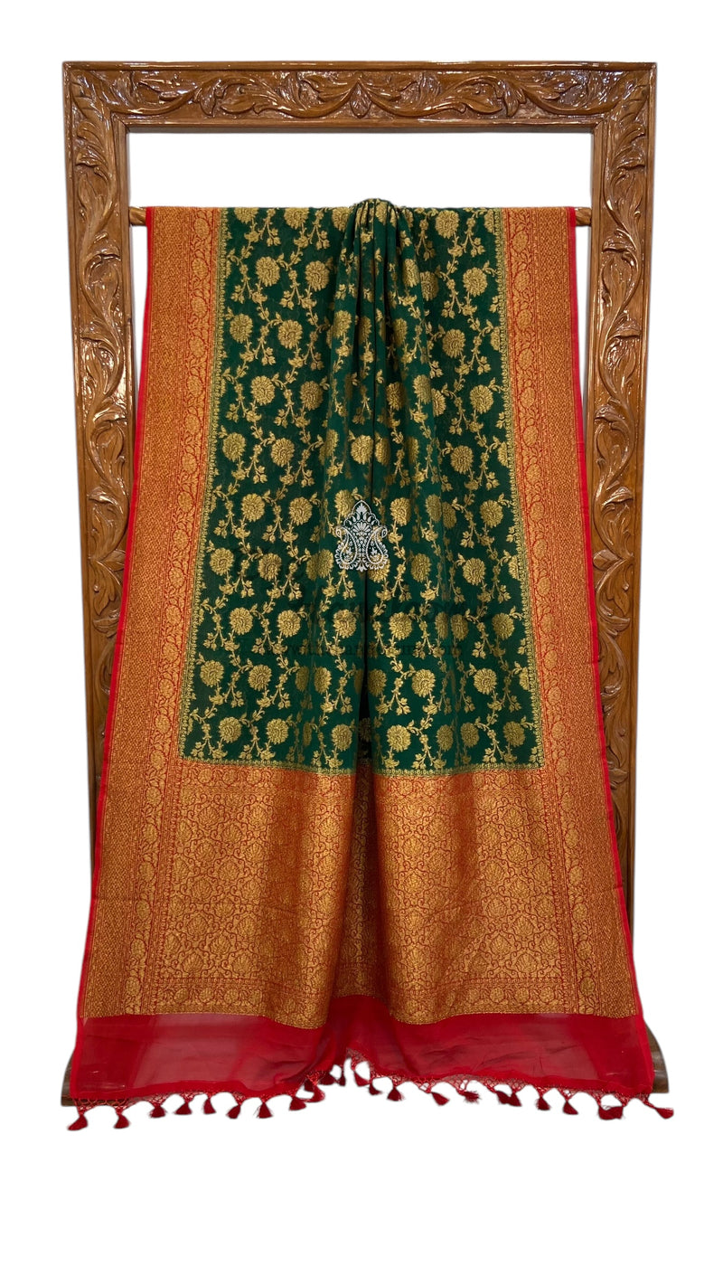 Khaddi Georgette Handloom Banarasi Saree -  Antique zari - The Handlooms