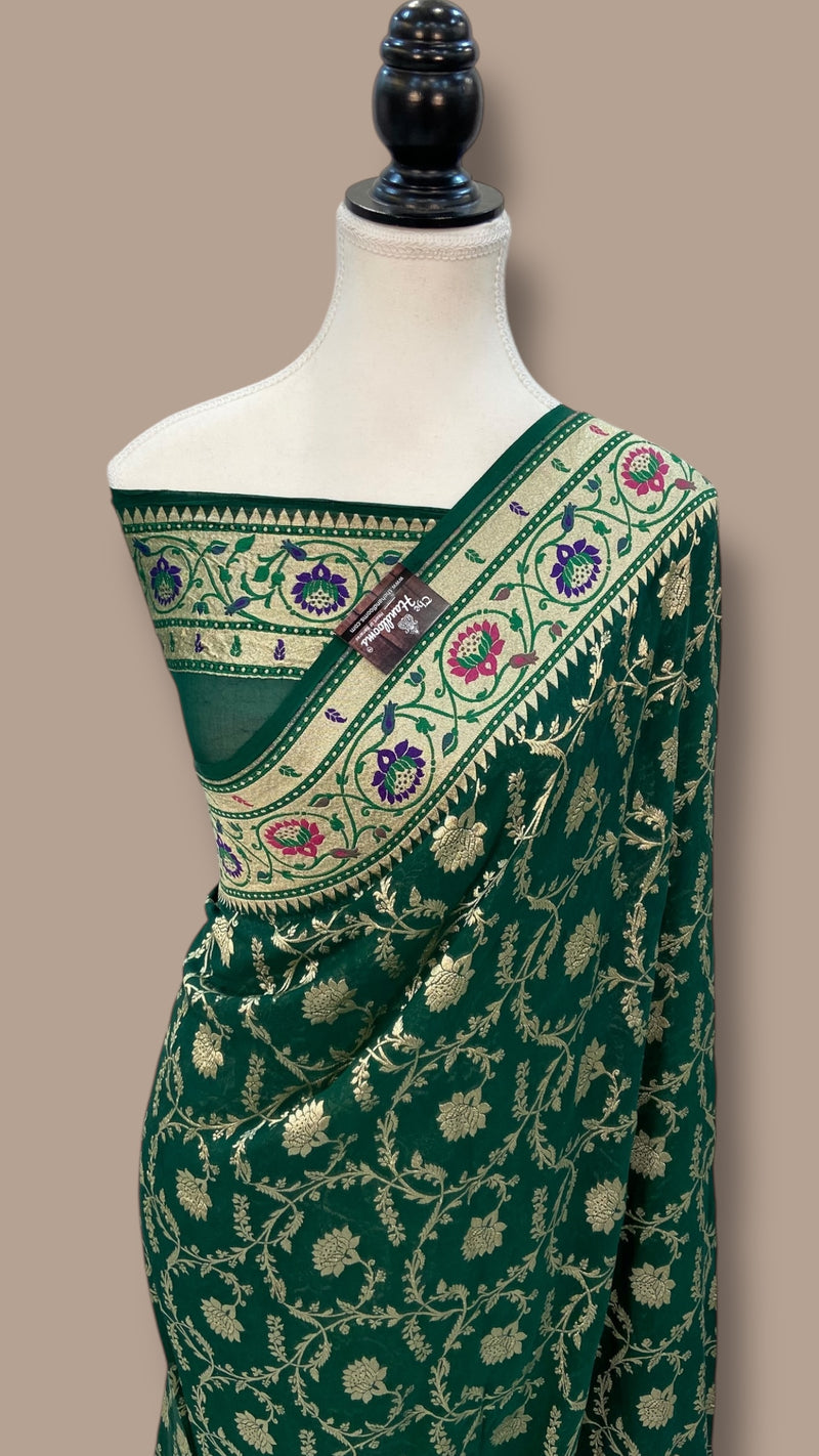 Pure Georgette Banarasi Handloom Saree - with meenakari work - The Handlooms