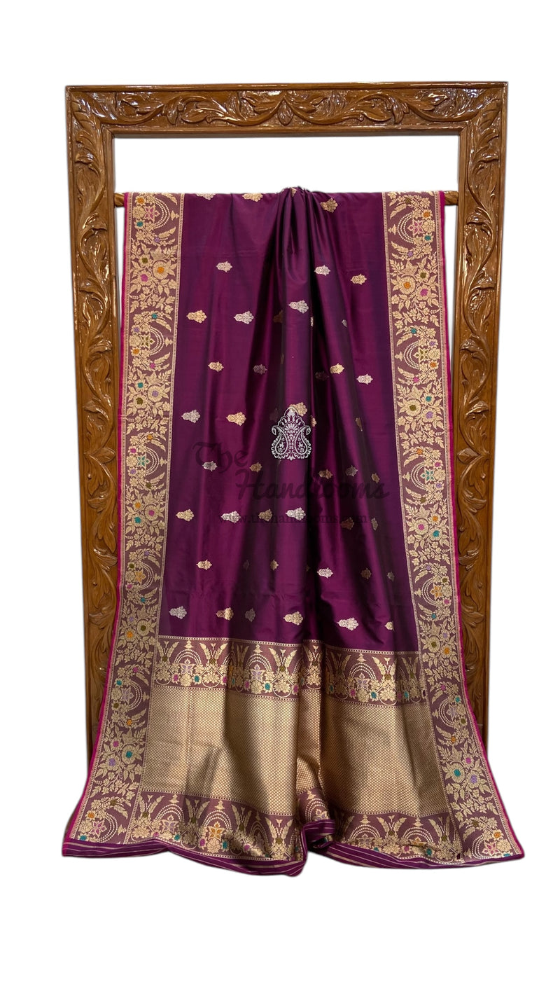 Pure Katan Silk Banarasi Handloom Saree - All over Sona Roopa Kadua motifs - The Handlooms