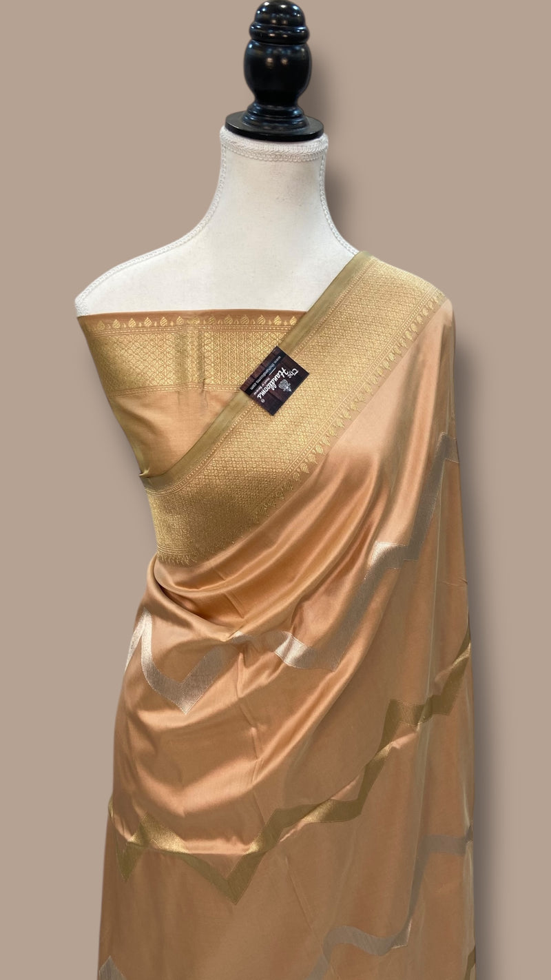 Pure Katan Silk Banarasi Handloom Saree - All over sona roopa Kadua stripe - The Handlooms