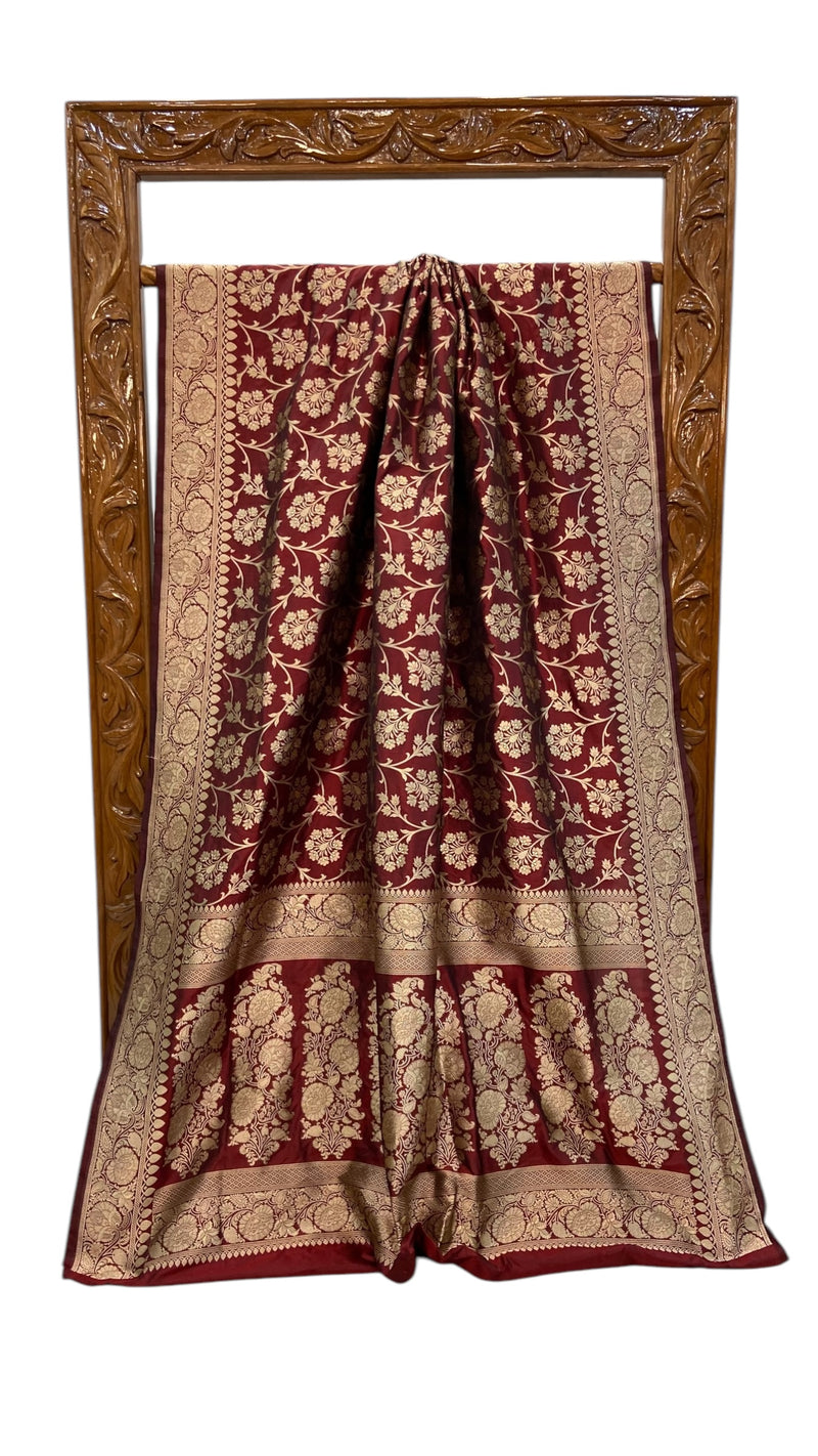 Pure Katan Silk Banarasi Handloom Saree - All Over Jaal Work - The Handlooms