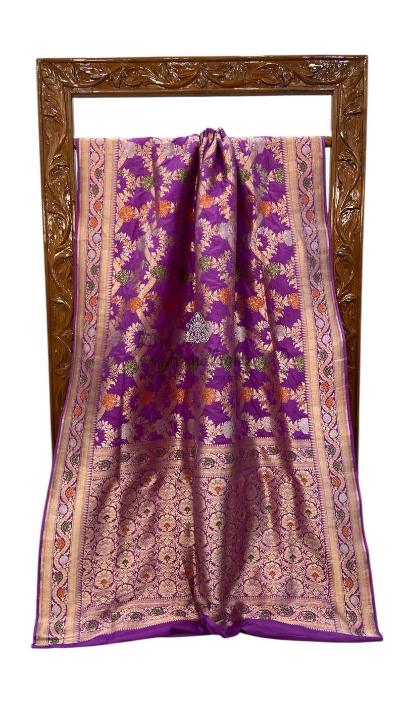 Pure Katan Silk Banarasi Handloom Saree - All over Jaal Work With Meenakari - The Handlooms