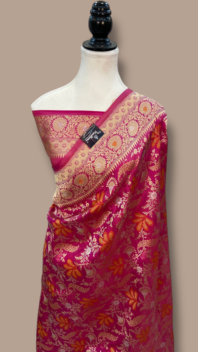 Pure Katan Silk Banarasi Handloom Saree - All over Jaal Work With Meenakari - The Handlooms