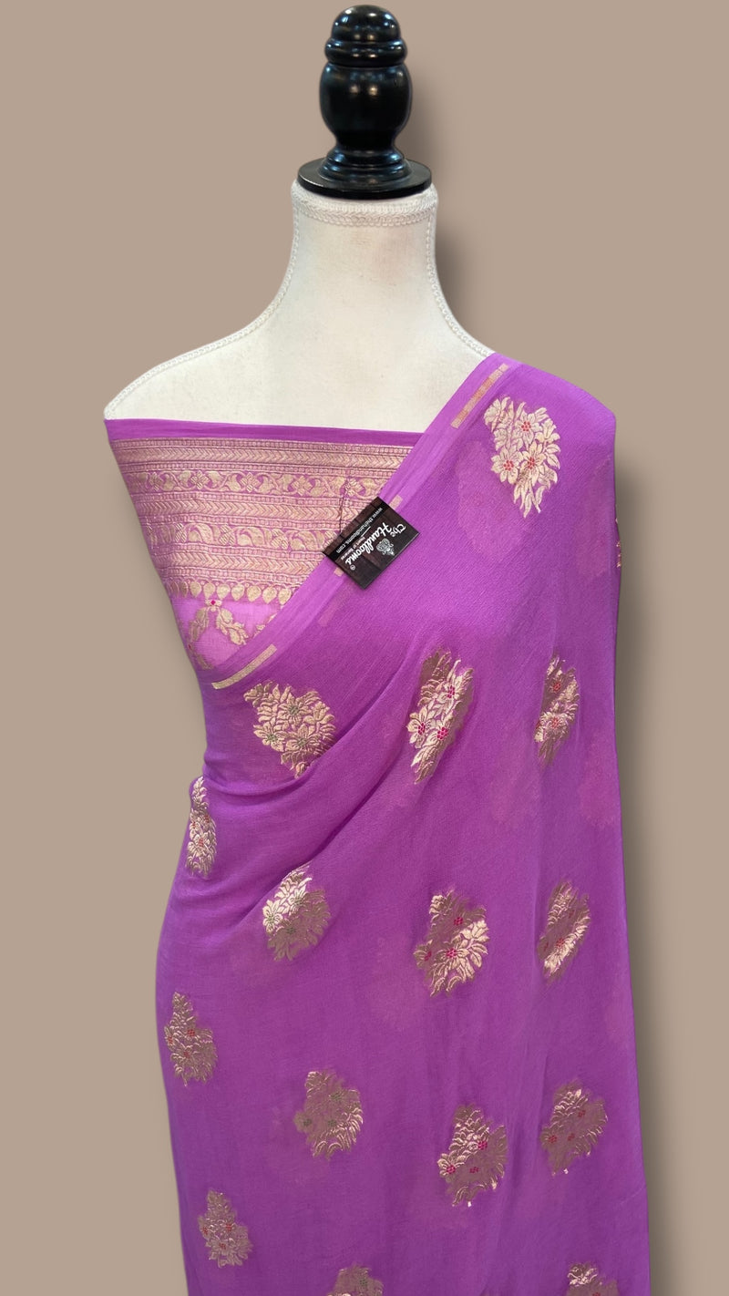 Pure Khaddi Georgette Banarasi Saree -  water zari - The Handlooms