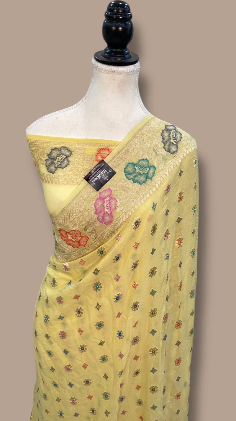 Pure Khaddi Georgette Banarasi Saree -  water zari - The Handlooms