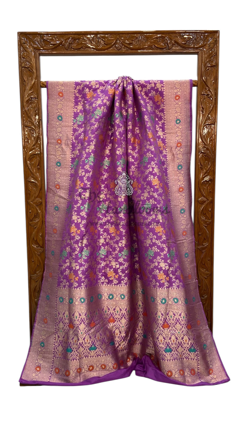 Pure Katan Silk Banarasi Handloom Saree - All over Jaal Work With Meenakari - The Handlooms