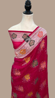 Tussar Georgette Handloom Banarasi Saree With Meenakari - The Handlooms