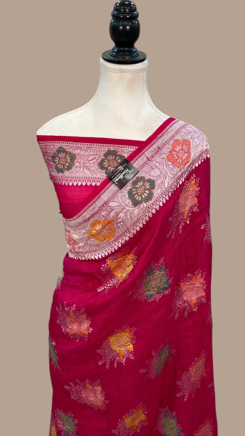 Tussar Georgette Handloom Banarasi Saree With Meenakari - The Handlooms