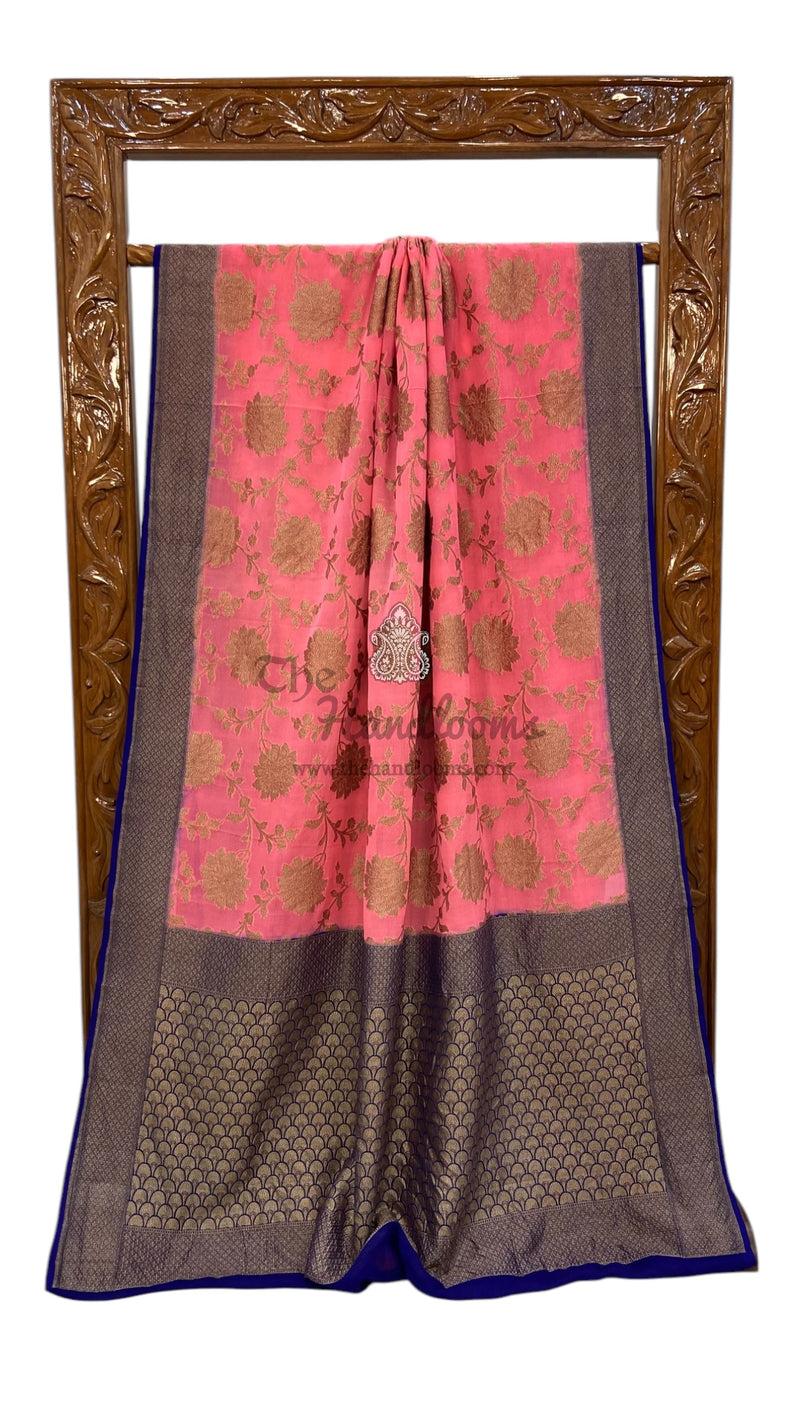 Khaddi Georgette Handloom Banarasi Saree - Antique Zari - The Handlooms