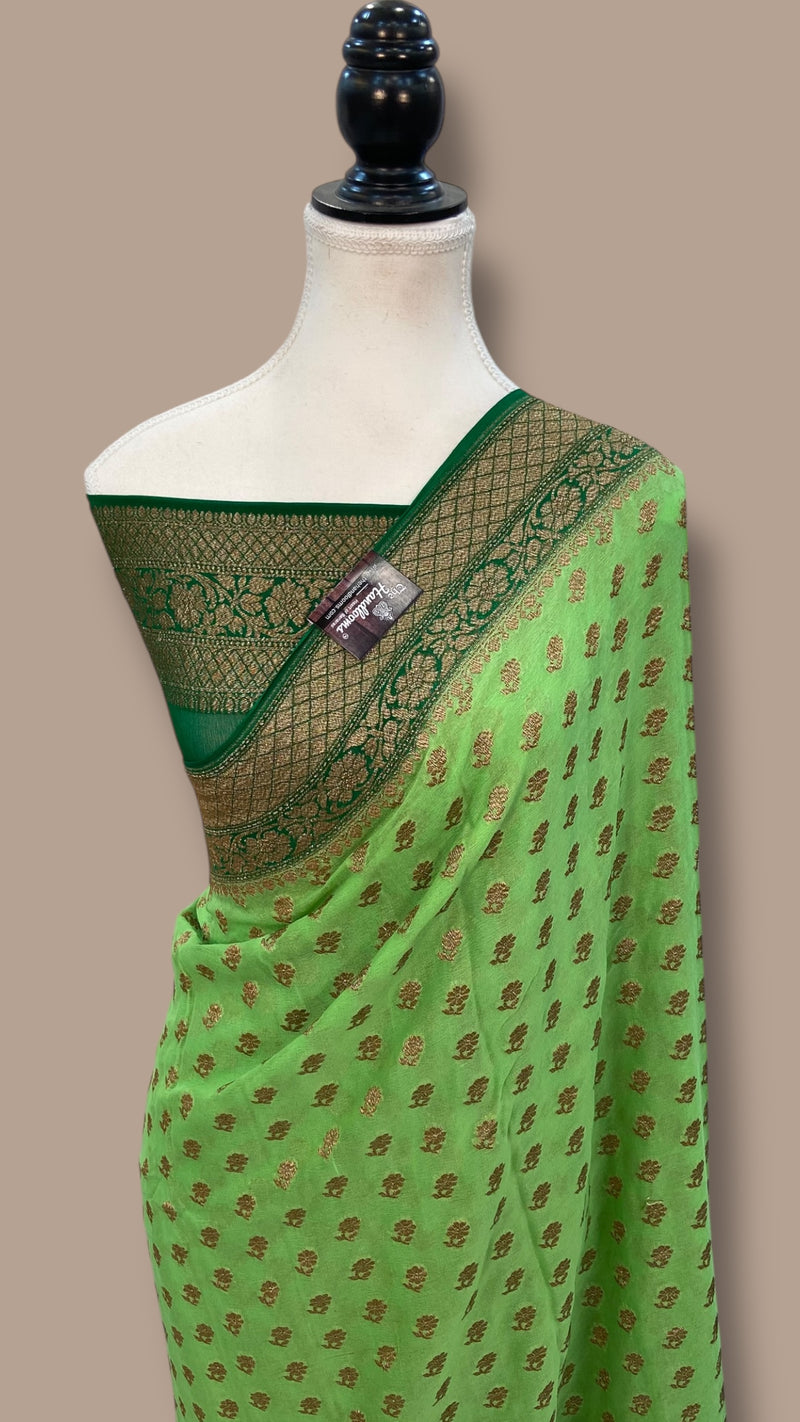 Khaddi Georgette Handloom Banarasi Saree - Antique Zari - The Handlooms