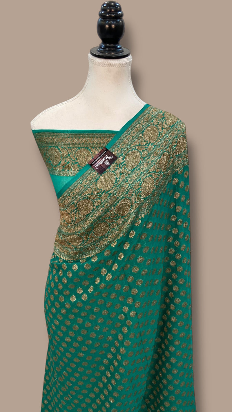 Khaddi Georgette Handloom Banarasi Saree -  Antique zari - The Handlooms