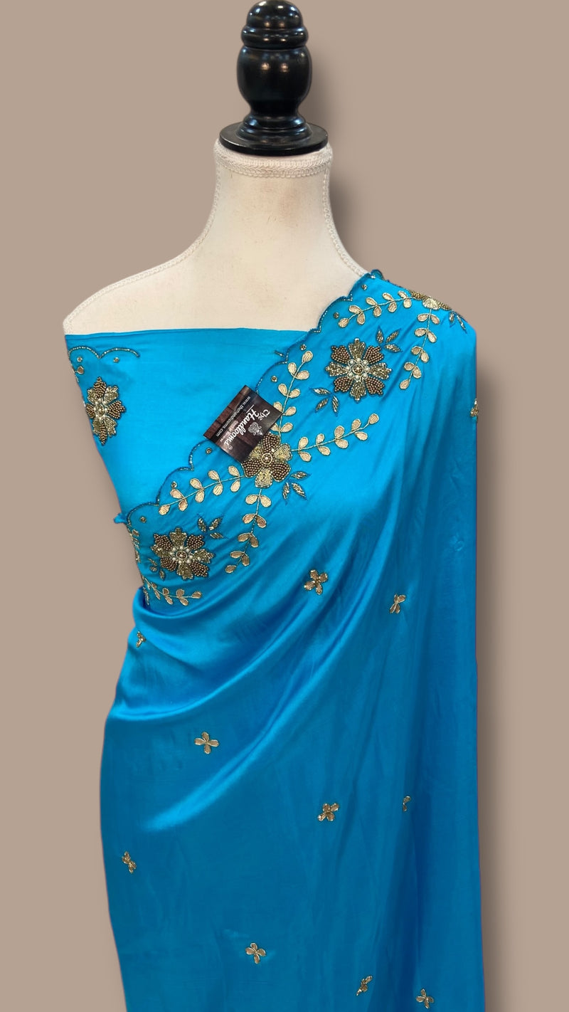 Pure katan Silk Handloom Banarasi Saree with Handwork: Zardozi, Diamond Chain, Katdana, and Abla Detailing - The Handlooms