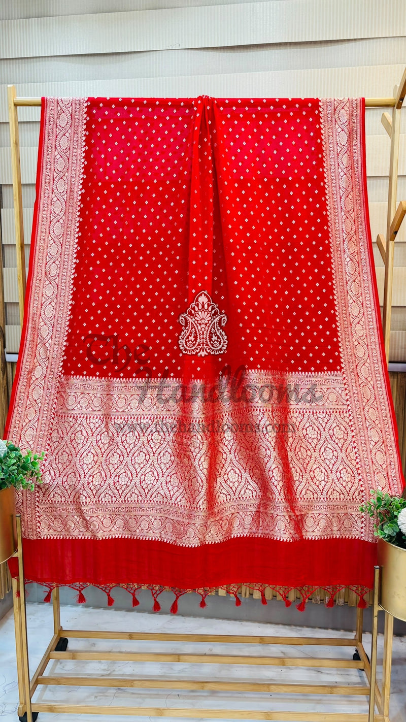 Pure Khaddi Georgette Handloom Banarasi Dupatta - water zari - The Handlooms