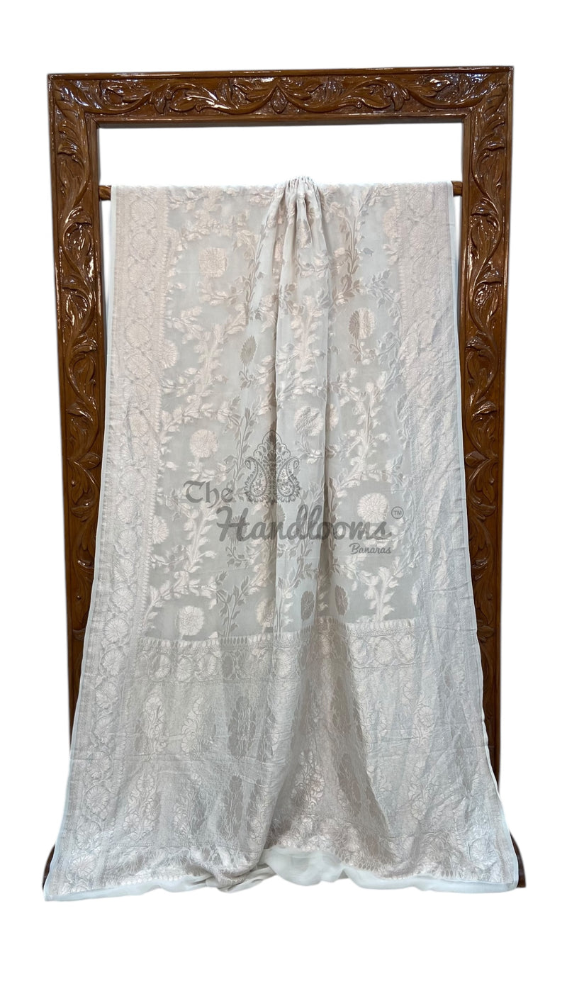 Pure Georgette Banarasi Saree - silver zari - The Handlooms