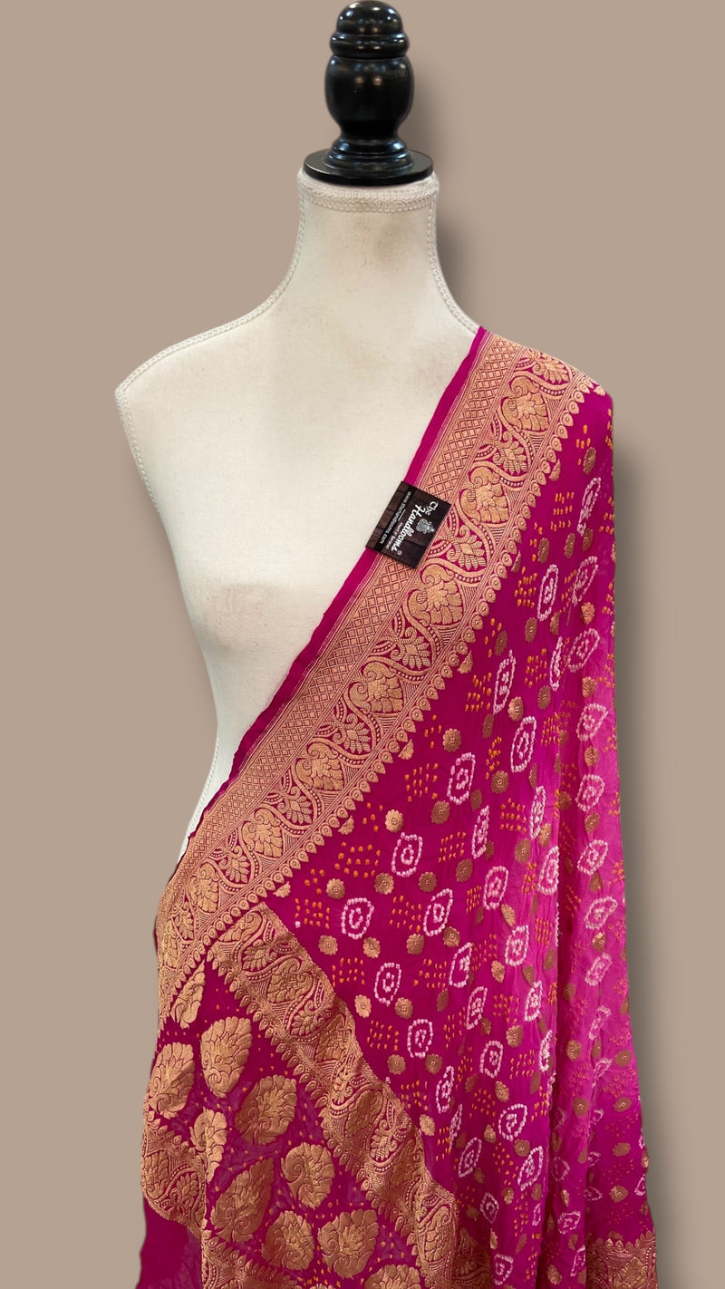 Pure Georgette Banarasi Bandhej Handloom Dupatta - The Handlooms