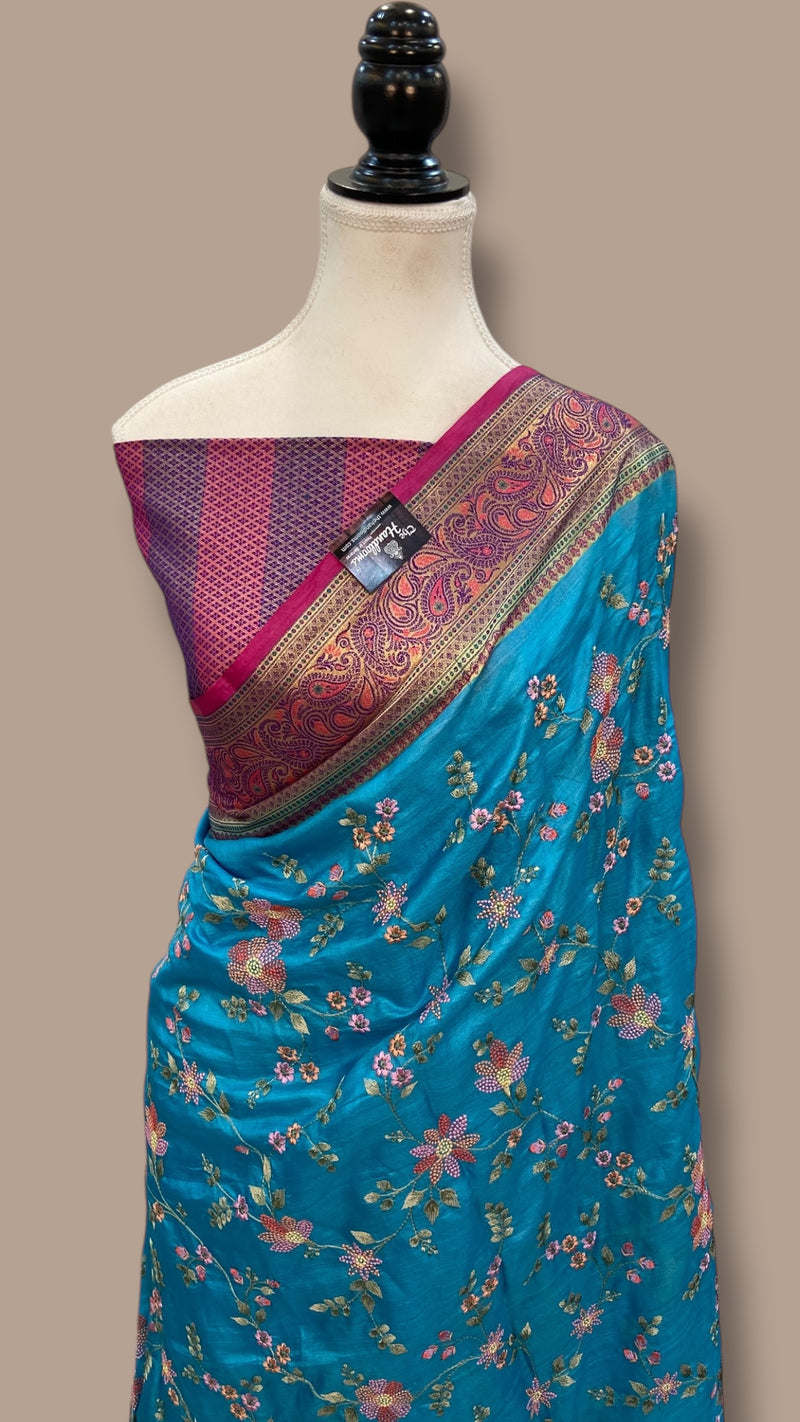 Tussar Silk Handloom Banarasi Saree With Chikankari - The Handlooms