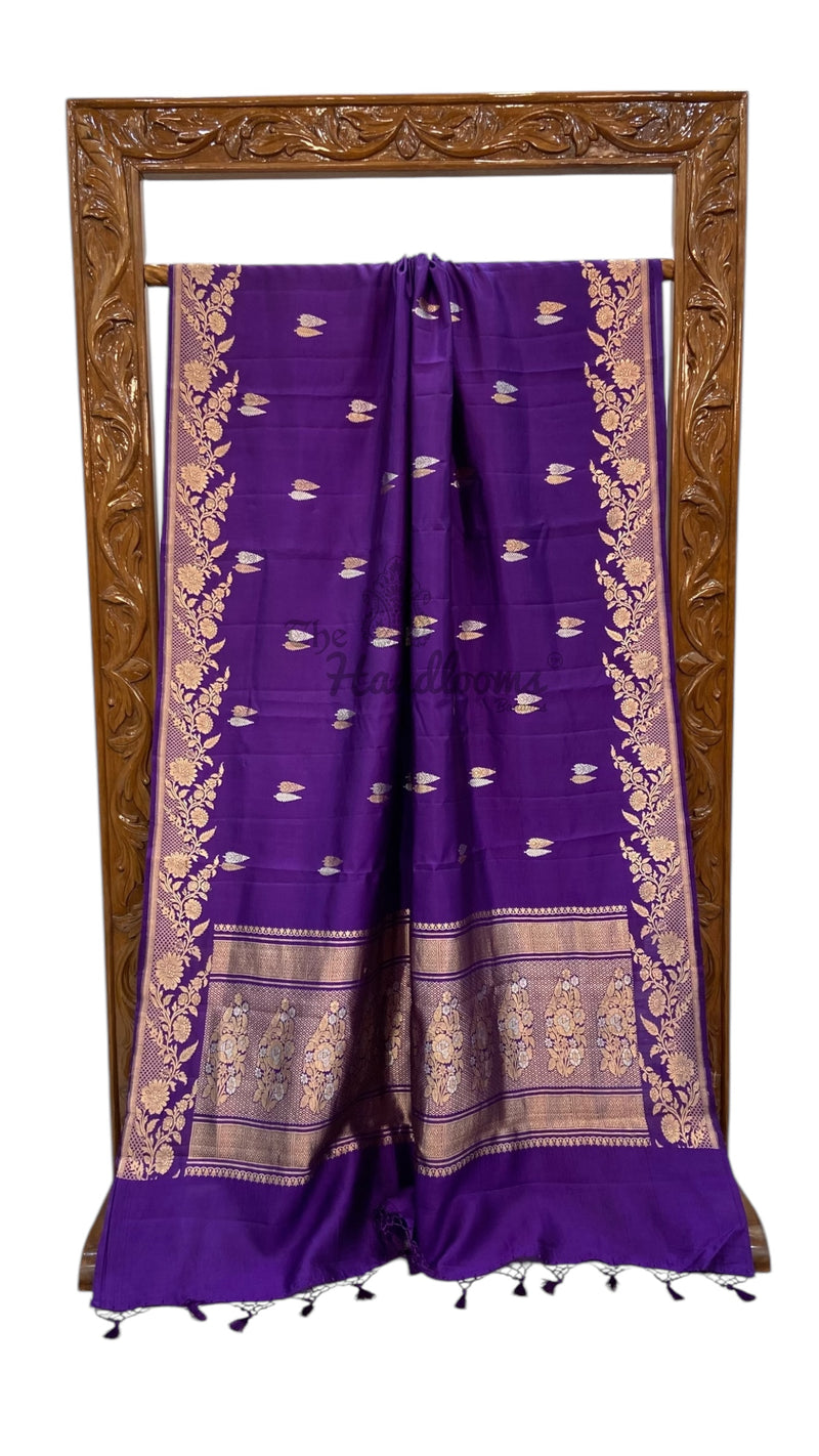 Pure Katan Silk Banarasi Handloom Saree - All over Kadua motifs - The Handlooms