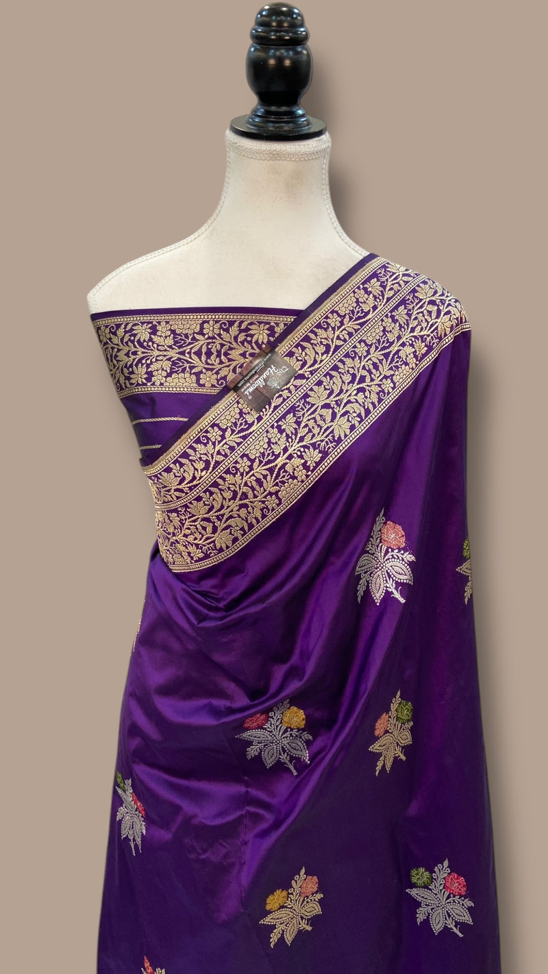 Pure Katan Silk Banarasi Handloom Saree - All over Sona Roopa Kadua Boota with Meenakari - The Handlooms