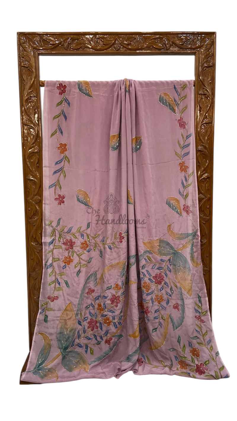 Pure Georgette Handloom Banarasi Saree with Handwork: Zardozi, Diamond Chain and Katdana - The Handlooms