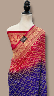 Dual Shade Pure Georgette Banarasi Bandhej Handloom Saree - The Handlooms