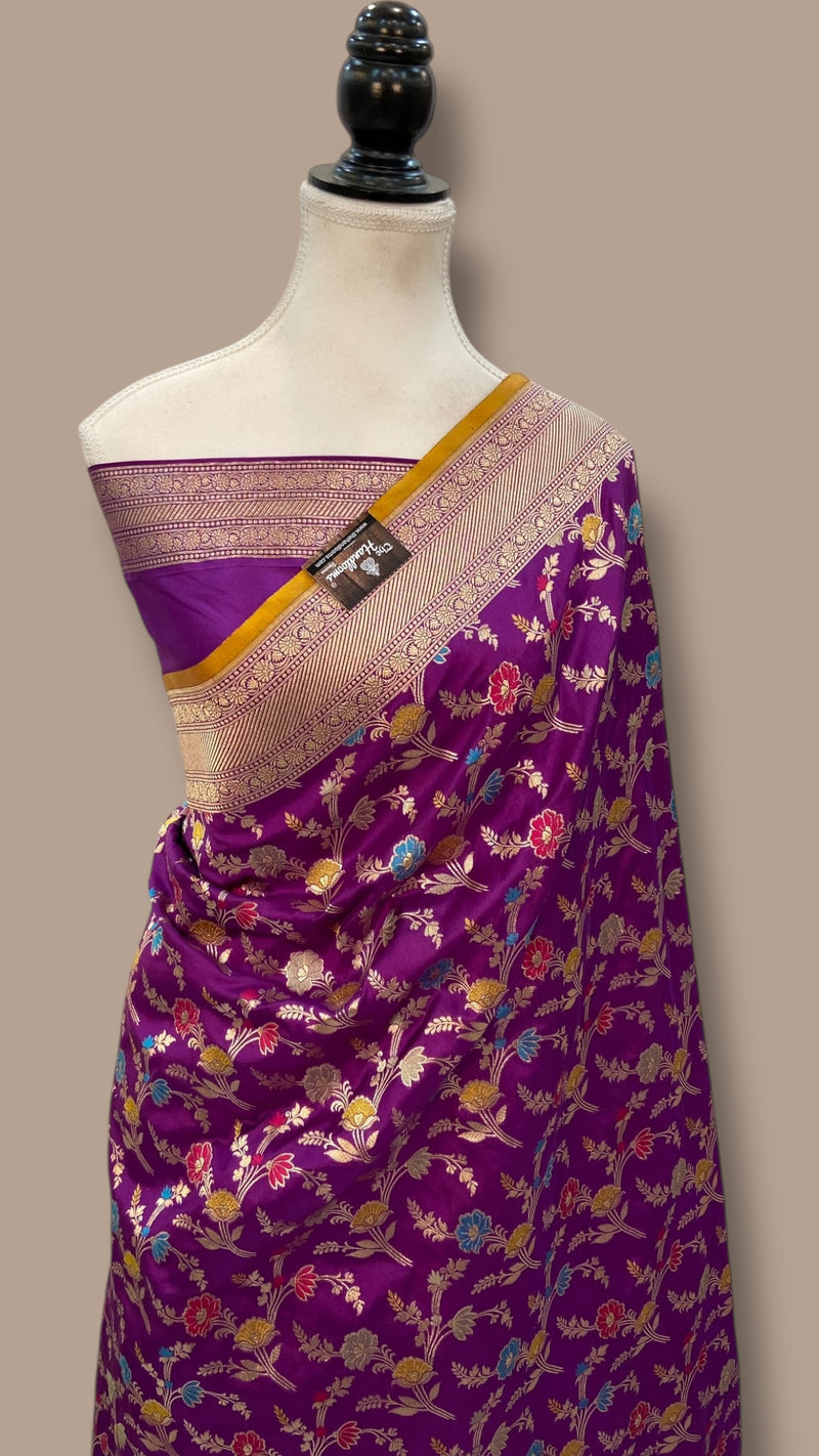Pure Katan Silk Banarasi Handloom Saree - All Over Jaal Work With Meenakari - The Handlooms